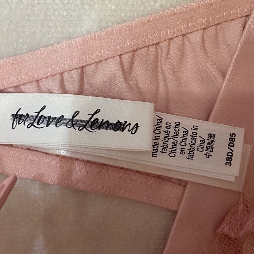 New! For Love And Lemons Hallie Underwire Pink Satin Lace Bra 38D 1396 - Picture 3 of 7